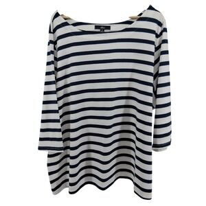 Ellos Striped Tunic Top Womens 3X Blue Nautical 3/4 Sleeve Closet Staple Modest